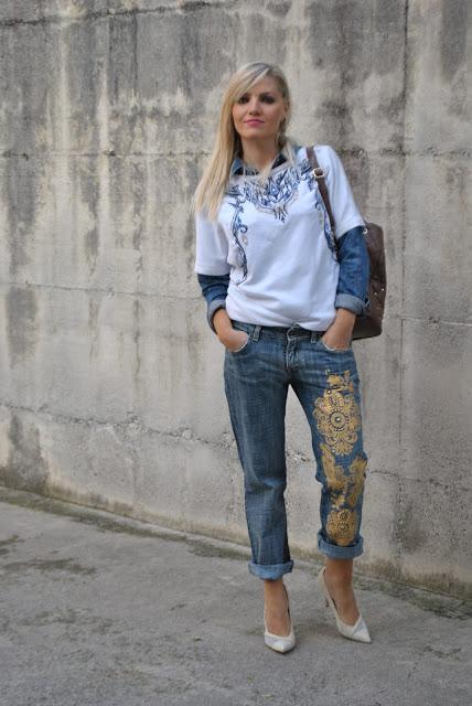 outfit felpa e camicia come abbinare la camicia di jeans come abbinare la felpa come abbinare la felpa a maniche corte abbinamenti felpa mezza manica outfit bianco come abbinare il bianco abbinamenti bianco felpa bianca mariafelicia magno fashion blogger colorblock by felym fashion blog italiani fashion blogger italiane blogger italiane di moda ragazze bionde outfit autunnali outfit ottobre 2015 fall outfit white sweatshirt how to wear sweatshirt how to combine white sweatshirt 