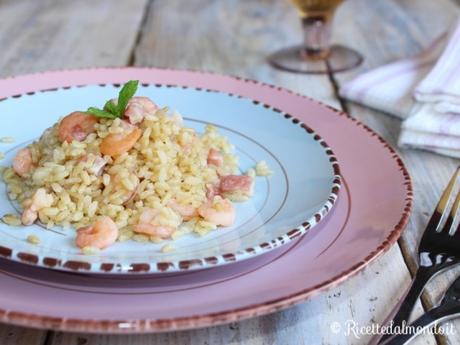 Riso integrale con gamberi e pancetta