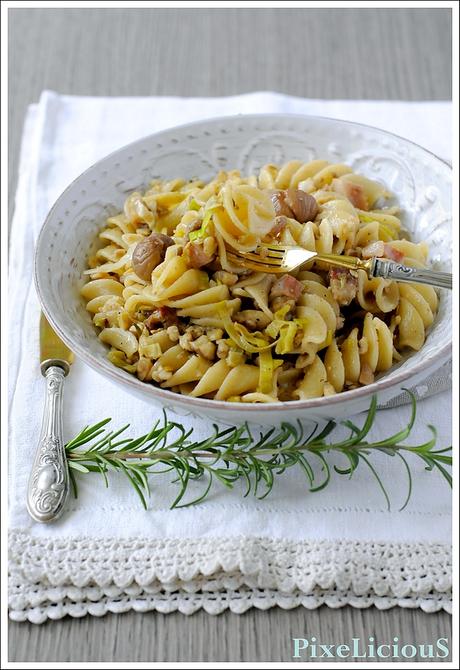 Fusilloni con Castagne, Pancetta e Porri