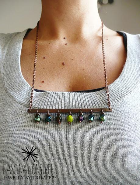 Collana in rame e vetro sfaccettato multicolore