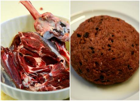 Torresano ripieno di agnello con marasche e cioccolato fondente, pere al vino, scalogni caramellati, sformatini di polenta di Storo e gravy al Sangue Morlacco. Per la sfida #51 dell'Mtchallenge