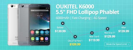 OUKITEL K6000 con batteria da 6000 mAh in promo a soli 99 €