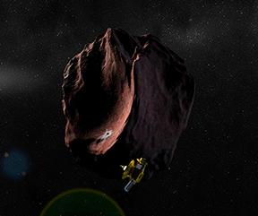 Rappresentazione artistica della sonda New Horizons che si avvicina ad un oggetto della Fascia di Kuiper. Credits: NASA