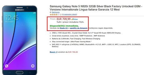 Offerta speciale: Samsung Galaxy Note 5 a 709 euro SPEDITO DA AMAZON!