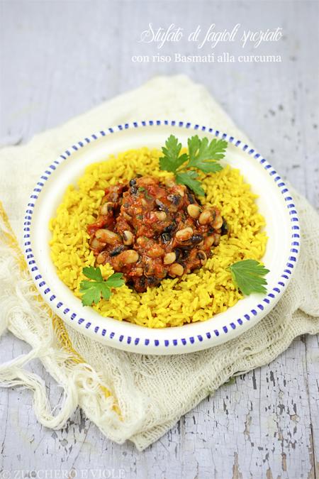 Stufato di fagioli speziato con riso basmati alla curcuma