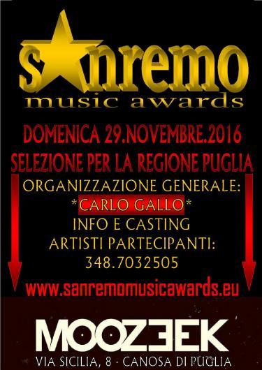 SANREMO MUSIC AWARDS SELEZIONI PER LA REGIONE PUGLIA