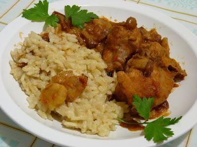 Coniglio con funghi famigliole, castagne e riso