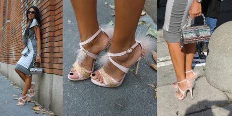 Di esagoni , perline e scarpe da principessa ..... Look dalla Milano Fashion Week