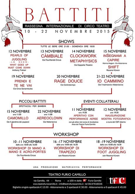 A Roma Battiti 2015, rassegna di teatro di contaminazione. Programma - ROMA - Teatro Furio Camillo, 12-22 novembre 2015 (tutti i giorni alle 21:00 domenica alle 18:00).