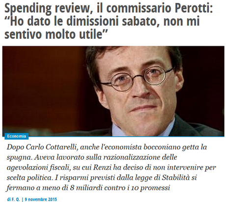 Spending rewiew: Renzi colleziona insuccessi. Dopo Cottarelli, lascia anche Roberto Perotti