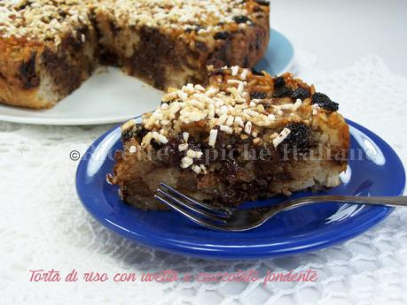 Torta di riso con uvetta e cioccolato fondente