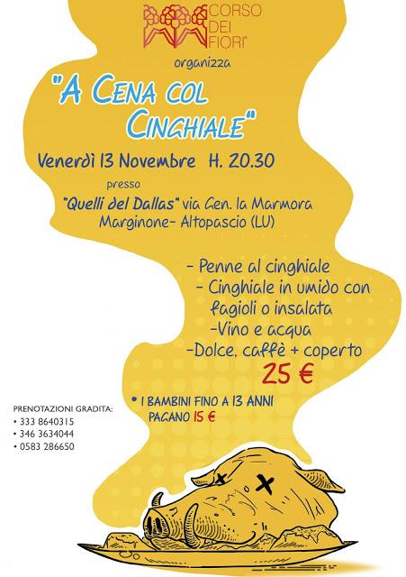 Venerdì 13 novembre, cena di cinghiale a sostegno del Corso dei Fiori!