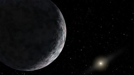 Una rappresentazione artistica di V774104, l’ultimo pianeta nano scoperto all’interno del nostro Sistema Solare ad una distanza tre volte quella di Plutone. Crediti: NASA/JPL/Caltech.