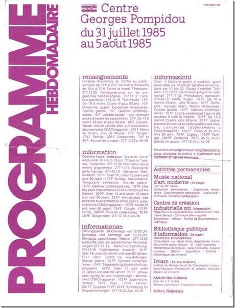 programme centre pompidou 19851