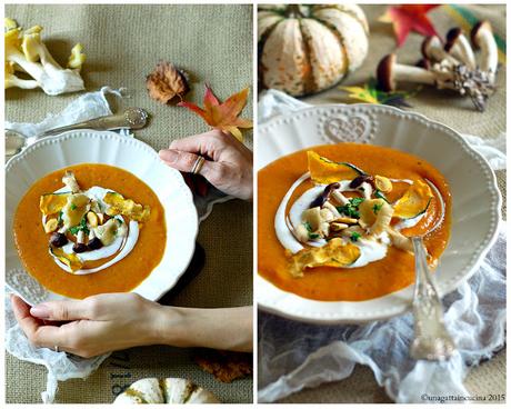 Crema di zucca con funghi e yogurt greco | Pumpking and mushrooms cream with greek yogurt