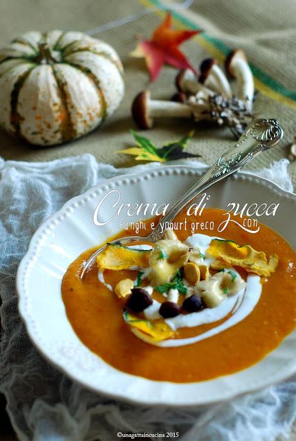 Crema di zucca con funghi e yogurt greco | Pumpking and mushrooms cream with greek yogurt