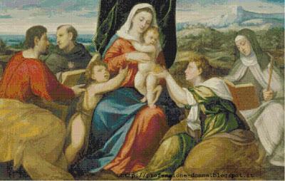 Schema a punto croce: Madonna con Bambino e Santi ( Bonifacio de' Pitati)