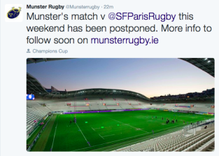 Coppe Europee: Rinviata Stade Français-Munster Coppe Europee: Rinviata Stade Français-Munster