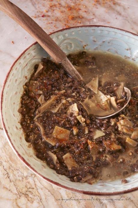 Pasta e lenticchie, polvere di zucca con la pentola GM