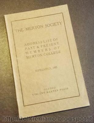 Tolkien nell'indirizzario del Merton College, 1955, e altre pubblicazioni mertoriane