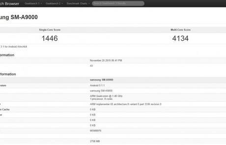 Samsung Galaxy A9 spottato su GeekBench, dotato di Snapdragon 620