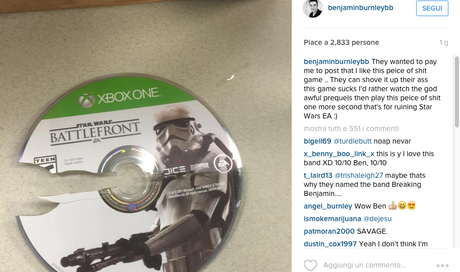 Un cantante accusa Electronic Arts di volerlo pagare per parlare bene di Star Wars: Battlefront