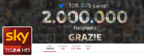 SkyTG24 2 milioni di follower twitter