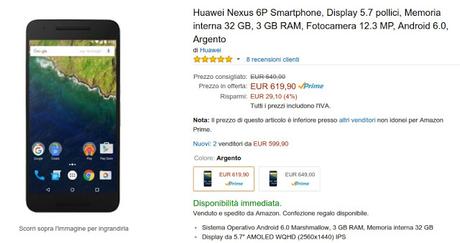 Black Friday: Nexus 6P a 619 euro su Amazon