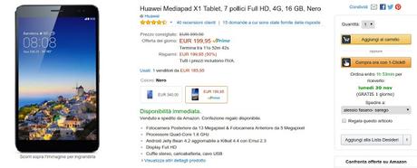 Promozione Black Friday Amazon: Huawei Mediapad X1 scontato del 50%, ora disponibile a 199 euro