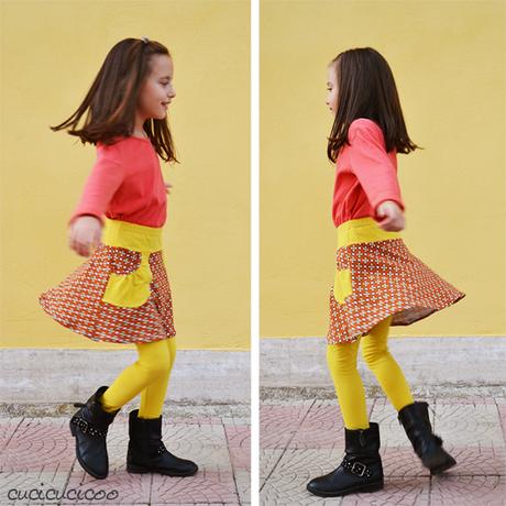 La Skip Skirt, un cartamodello di gonna per bambina, #22101 di Sew By Pattern Pieces. 10 taglie, 7 varianti, 3 lunghezze leggins, con la possibilità di attaccare i leggins alla gonna. Una recensione di www.cucicucicoo.com