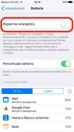 iPhone 6S come attivare la funzione risparmio energia