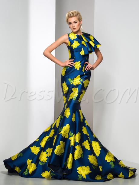 Dresswe.com SUPPLIES Vogue Floral Printing Trumpet/Mermaid Court Train Evening Dress Evening Dresses 2015