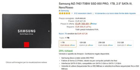 Black Friday Weekend: SSD Samsung 1 TeraByte a 350 euro (scontato di 309 euro)