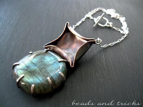 Collana in rame, argento e labradorite fatta a mano