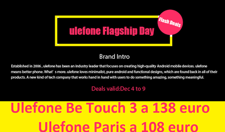 Ulefone Flagship Day: Offerta Ulefone Be Touch 3 (138 €) e Ulefone Paris (108 €)