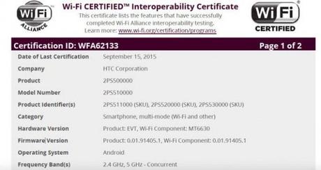 HTC One X9 certificazione WiFi