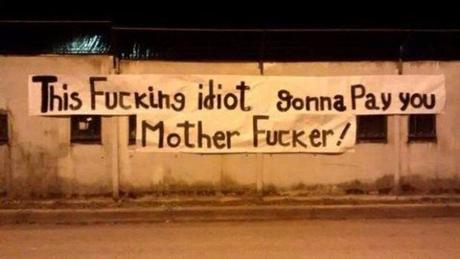 Striscione tifosi Roma Pallotta This fucking idiot gonna pay you, mother fucker