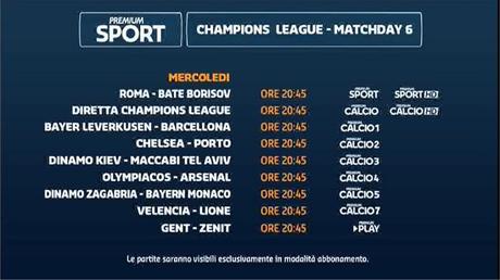 Premium Mediaset, Champions 6a giornata - Programma e Telecronisti