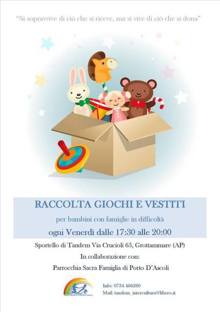 Campagna raccolta alimenti giochi e vestiti tandem