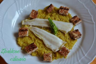 Platessa allo spumante su crema di finocchi al curry