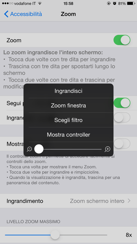 configurare luminosità iphone 