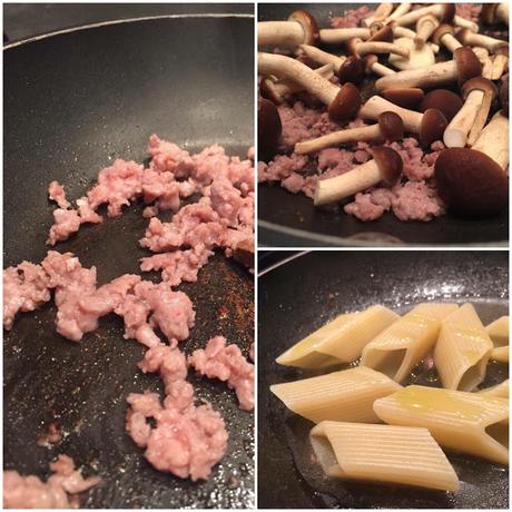 Pasta con funghi chiodini e briciole di salsiccia