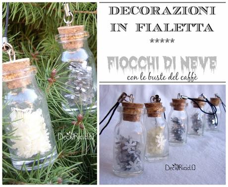 Decorazioni in fialetta: i fiocchi di neve, fatti con le buste del caffè