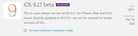 iOS 9.2.1 beta – Apple lo rilascia agli sviluppatori