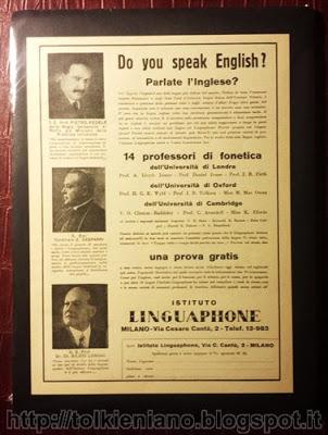 Pubblicità del Linguaphone con il nome di Tolkien, 1934