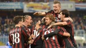 Milan's forward M'Baye Niang jubilates with his teammates after scoring the first goal of Eight finals Italy's Cup soccer match between UC Sampdoria and AC Milan at Luigi Ferraris Stadium in Genova, 17 December 2015. ANSA/ LUCA ZENNARO
