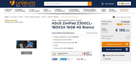 Tablet ASUS ZenPad Z300CL 1B003A 16GB 4G Bianco in offerta su Unieuro