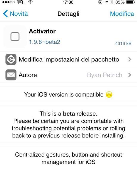 Cydia (iOS 9.x.x) – Activator si riaggiorna correggendo tanti altri bug [Aggiornato Vers. 1.9.8 beta 2]