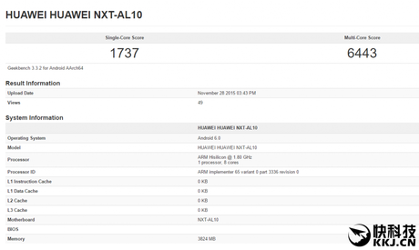 Medesimo test GeekBench effettuato sul Mate 8