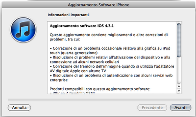 Come si poteva immaginare con l'arrivo del'iPad 2  Apple rilascia iOS 4.3.1 ( Link diretti per il Download)